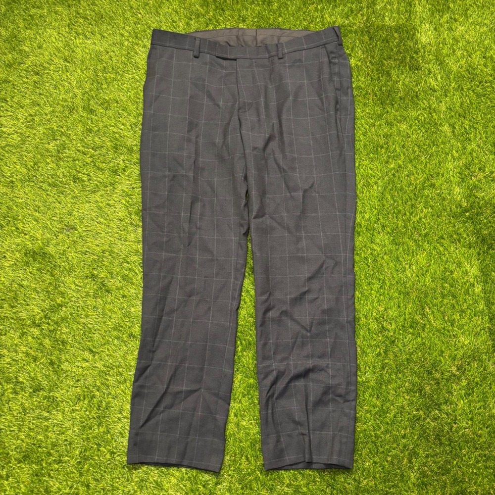 Charles Tyrwhitt Slim Fit Wool Pants 36x32 Charcoal Grey Windowpane Check Mens